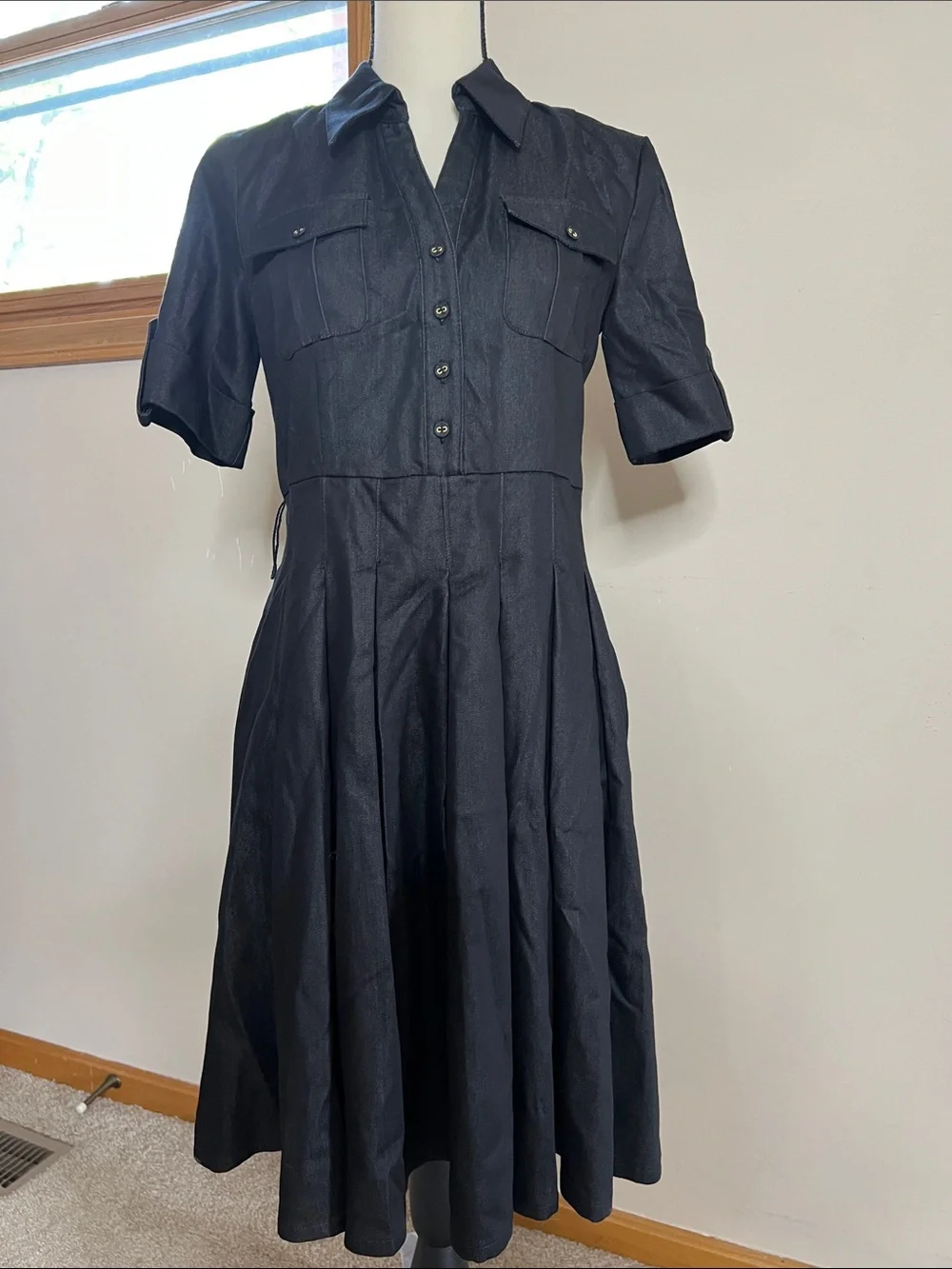 📠🏚️✒️🖤Vintage Classic Black Shirtwaist Dress - Picture 4 of 7